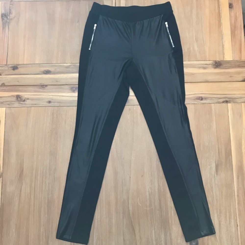 Black Contempo Casuals Faux Leather Leggings - M